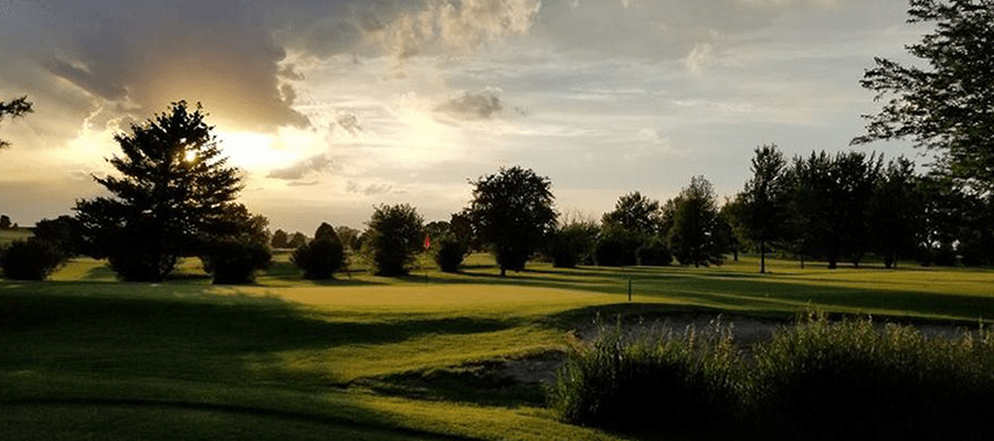 Fairway of golf course at sunset